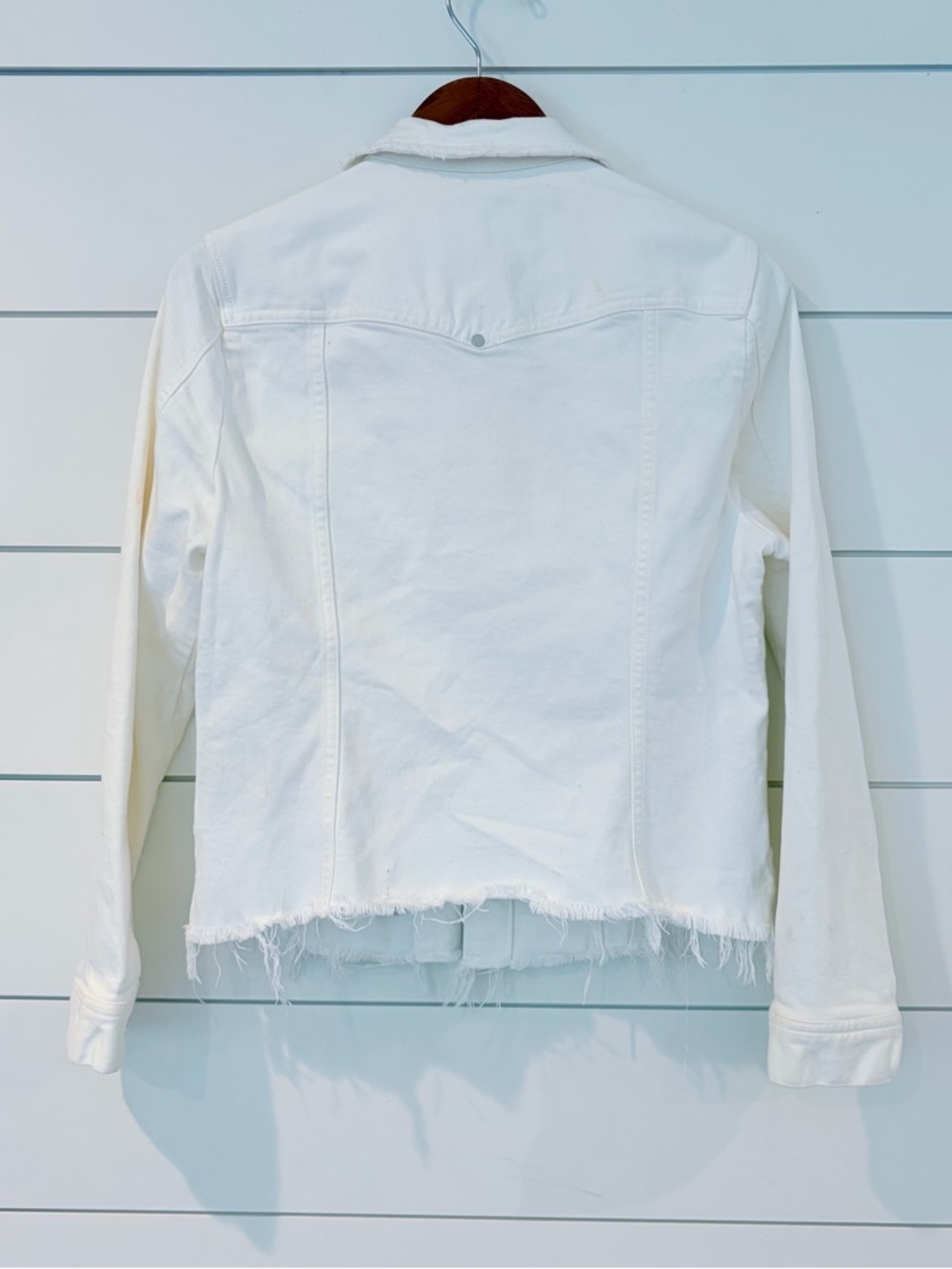 Liverpool LA White Denim Jacket Frayed Hem Minimalist Cropped M Clean Girl - Picture 4 of 10